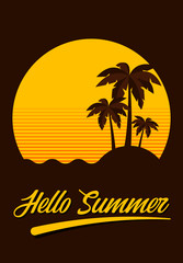 Fototapeta premium Summer holiday poster decorative with sunset beach scenery vintage retro style