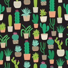 cute cactus and succulent seamless pattern