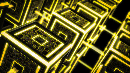 Block chain, Modern Sci Fi Technology Background. Concept About Future Connected And Sending Digital Data On Network. 3d illustration.