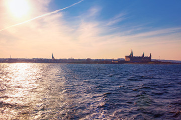 Naklejka premium view of Helsingor coast with Kronborg castle 