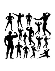 Bodybuilder silhouettes. Good use for symbol, logo, web icon, mascot, sign, or any design you want.