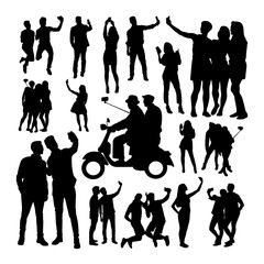 Selfie people silhouettes. Good use for symbol, logo, web icon, mascot, sign, or any design you want.