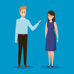 happy woman and man with hairstyle and elegant clothes