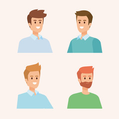 set of happy men head with hairstyle and casual clothes