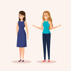 set of happy women with hairstyle and casual clothes