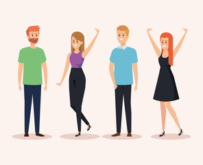 Fototapeta premium set of happy women and men with hairstyle and casual clothes