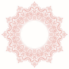 Oriental pattern with light pink arabesques and floral elements. Traditional classic ornament. Vintage pattern with arabesques