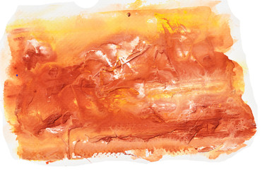 Brown and white stains flow on yellow surface , Abstract background and illustration from acrylic color painting