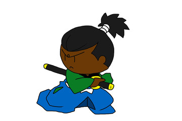 サムライ・黒人　Chibi Japanese Samurai Character　on white background