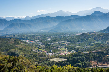 landscape of small town with mountain