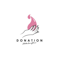 Donation logo design, template, vector. Holding hand giving donation. Female hand gestures donate logo template