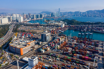 Aerial of Container Terminals in Hong Kong