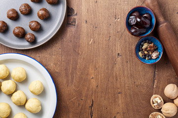 The process of cooking arabic homemade cookies filled with dates