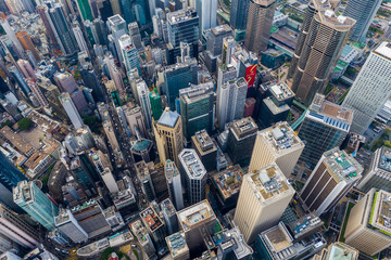 Drone fly over Hong Kong city