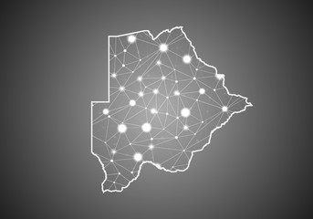 Obraz premium Vector wireframe mesh polygonal of botswana map. Abstract global connection structure. Map connected with lines and dots. Geometric world concept. digital data visualization, infographics.
