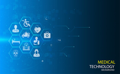 Medical health care science innovation concept pattern icon on blue background.Vector illustration.