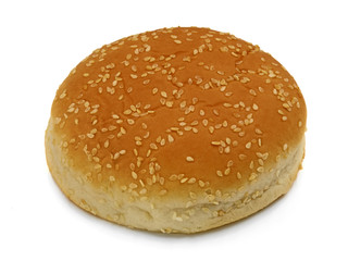 One bun with sesame seeds on a white background