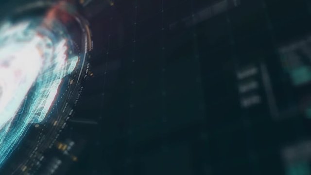 Advance motion graphic futuristic user interface head up display screen with Holographic electromagnetic machine with gravitational fields energy particles wave and digital data telemetry information 