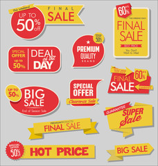 Sale banner templates design and special offer tags collection