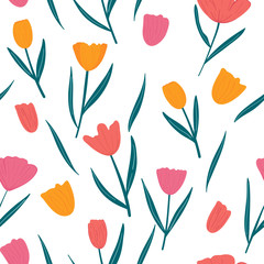 Tulips hand drawn seamless pattern illustration.Sketch for wrapping paper, floral textile, background fill, fabric.
