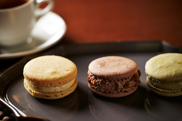 Various flavor macaroons, French pastry