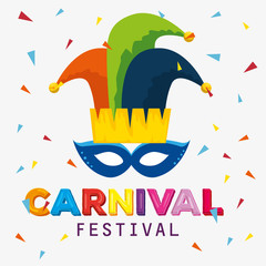 Fototapeta na wymiar carnival mask with joker hat decoration to festival celebration