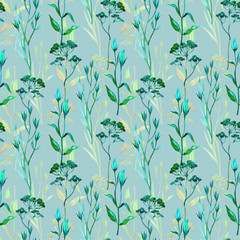 Spring colorful seamless pattern with eustomia flowers watercolor