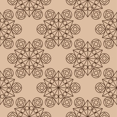 Geometric mixed print. Brown design on beige seamless background