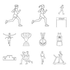 Vector illustration of exercise and sprinter  symbol. Set of exercise and marathon vector icon for stock.