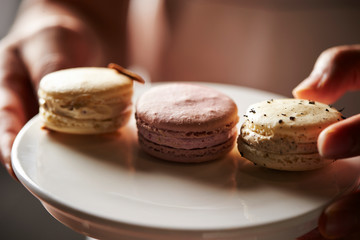 Various flavor macaroons, French pastry
