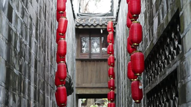 Red lanterns in Jinli Chengdu city of Sichuan China, Chinese New Year decorations, Chinese Asia culture footages