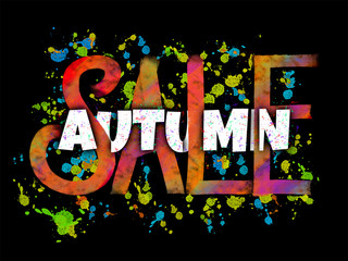 Autumn Sale lettering composition with glowing ink blots on black background