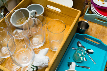 dirty dishes on kitchen table