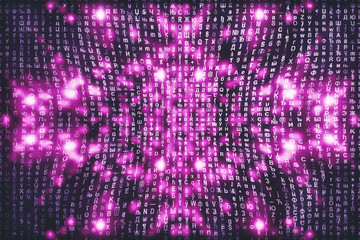 Pink matrix digital background. Abstract cyberspace concept. Characters fall down. Matrix from...