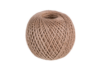 Natural skein of twine isolated on white background. Angle view