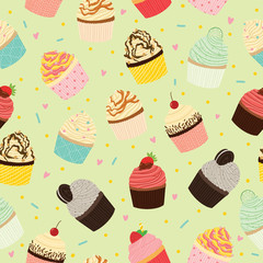 cute delicious cupcake varian seamless pattern
