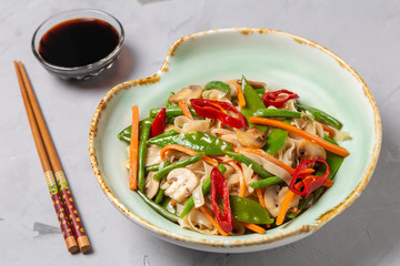 Chow Mein egg noodles with vegetables and mushrooms