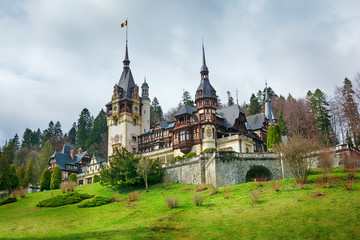 Fototapeta na wymiar Landscape with Peles castle in Romania
