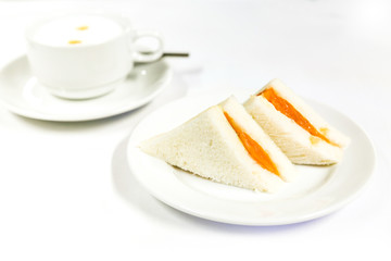 Salmon Club Sandwich isolated on a white background