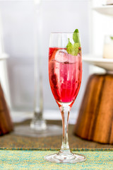 A Glass of Red water, Homemade cocktail traditionally consists of red wine and  fruit