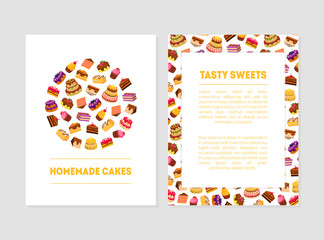 Homemade Cake, Tasty Sweets Banner Templates with Desserts and Place for Text, Bakery, Confectionery, Candy Shop Design Element Colorful Vector Illustration