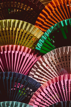 A variety of different Spanish hand fans on display for sale, Sevilla Seville , Andalucia, Spain