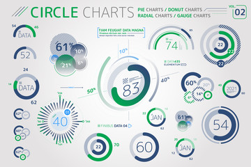 Circle Charts, Pie Charts, Donut Charts and Radial Charts Infographic Elements - obrazy, fototapety, plakaty