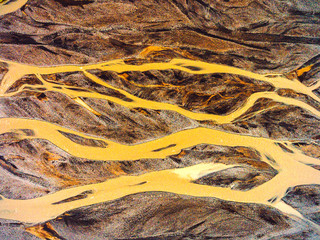 Aerial landscape top view of glacier river in highland of Iceland. Beautiful nature texture.