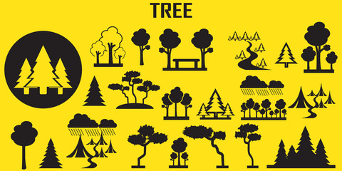 tree forest rain  mountian icon vector