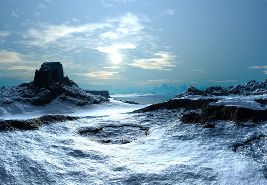 3D Rendered Fantasy Winter Landscape - 3D Illustration