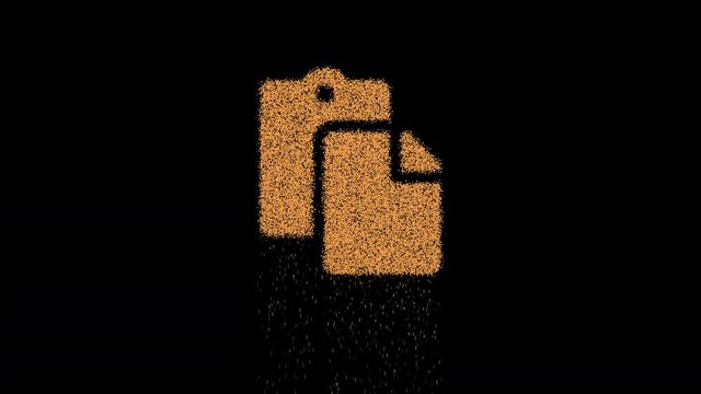 Symbol paste appears from crumbling sand. Then crumbles down. Alpha channel Premultiplied - Matted with color black