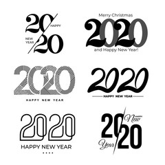 Big Set of 2020 text design pattern. Collection of logo 2020 Happy New Year and happy holidays. Vector illustration. Isolated on white background. - obrazy, fototapety, plakaty