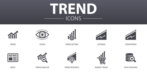 trend simple concept icons set. Contains such icons as trend setting, uptrend, downtrend, news and more, can be used for web, logo, UI/UX - obrazy, fototapety, plakaty