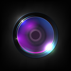 Realistic High Quality Photo Optical Lens Vector. Lens Used For Still Video Camera, Telescope, Microscope And Smartphone Or Other Apparatus. Purple Photographer Equipment 3d Illustration